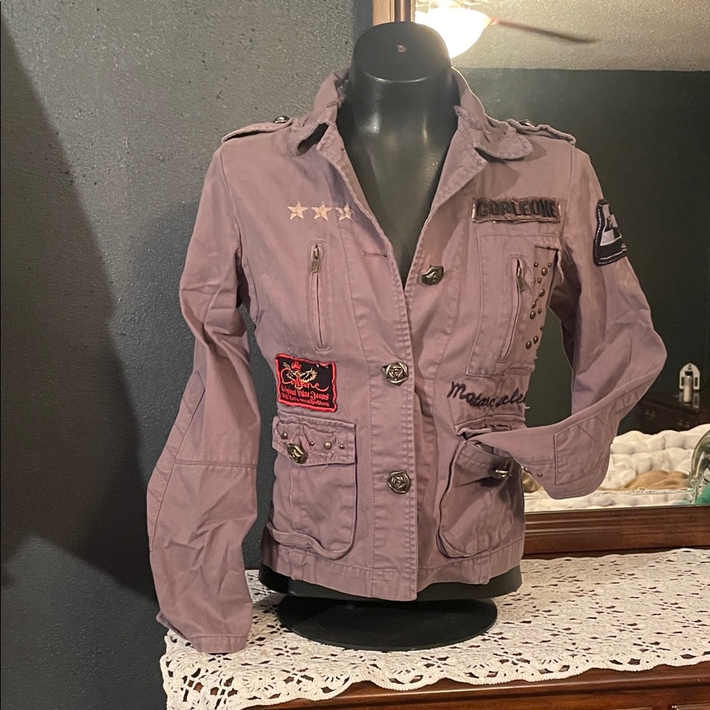 Embroidered Utility Jacket in Purple